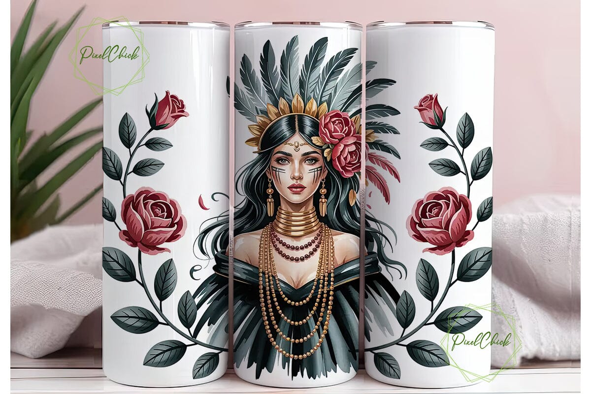 Tribal Woman Headdress 20oz Tumbler Wrap - Image 3