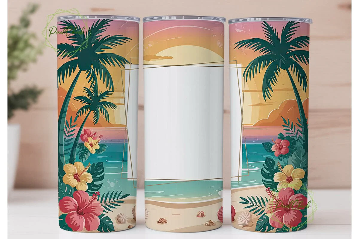 Tropical Sunset Beach 20oz Tumbler Wrap - Image 2