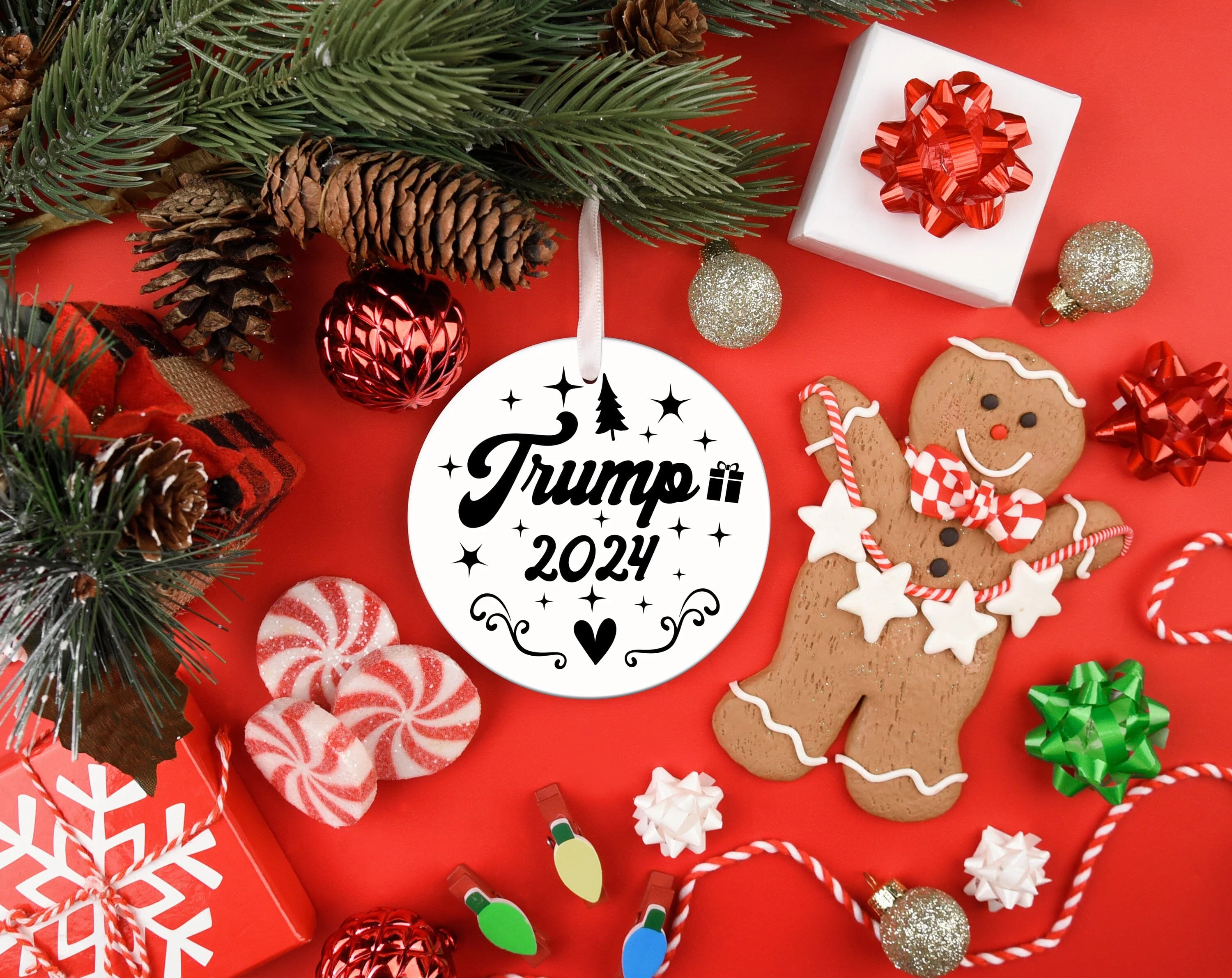 Trump 2024 Christmas Ornaments SVG Bundle, 6 Designs, Merry Christmas And Trump 2024 SVG, Trump 2024 Ornament PNG - Image 6
