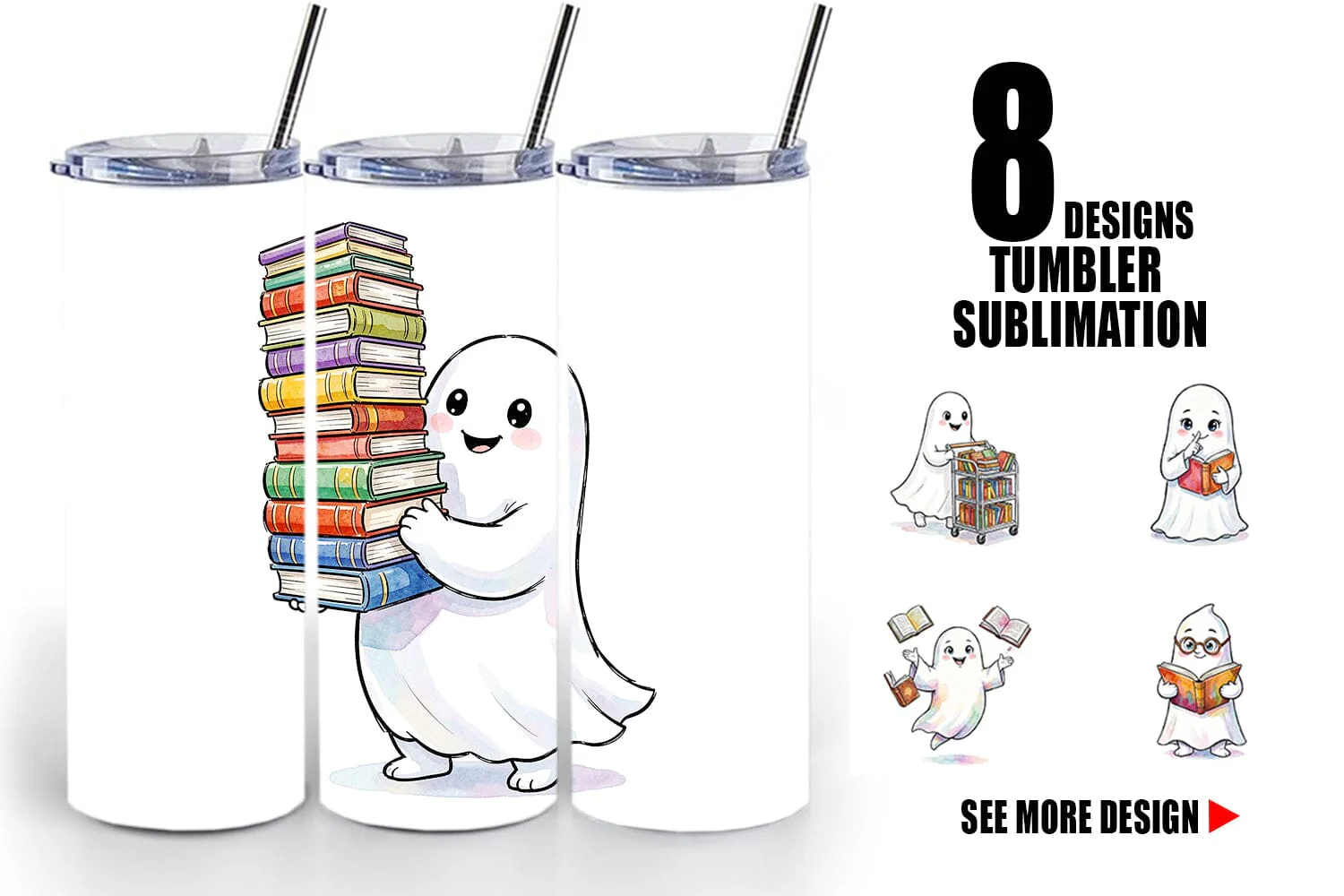 Tumbler Bookish Librarian Ghost Art