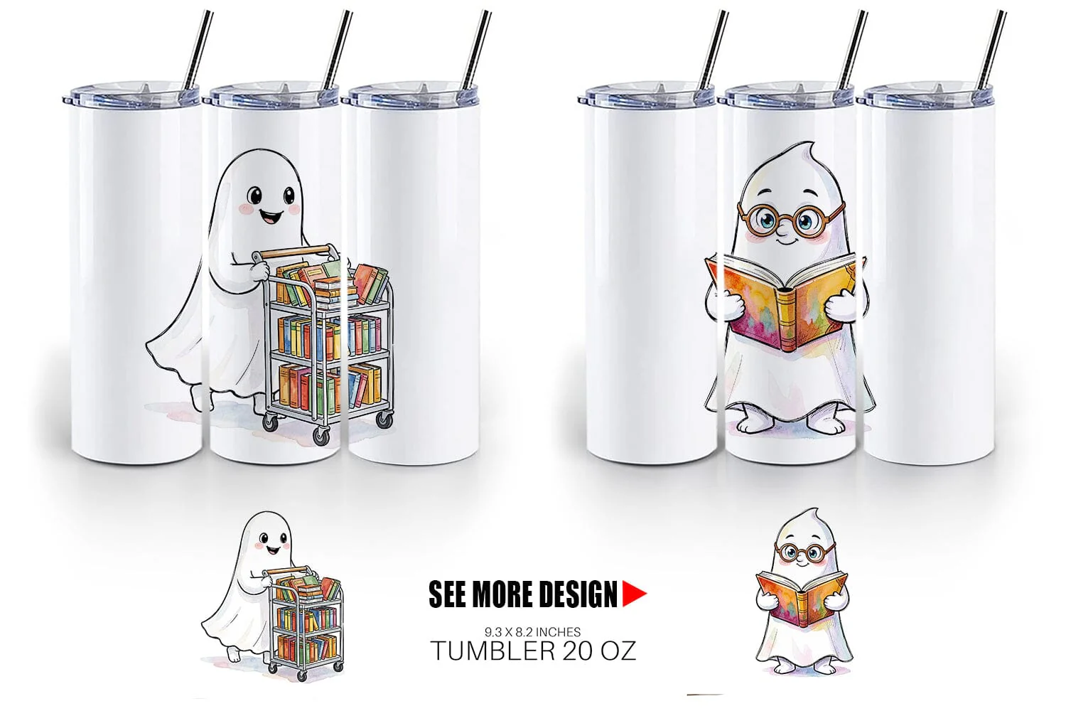 Tumbler Bookish Librarian Ghost Art - Image 3