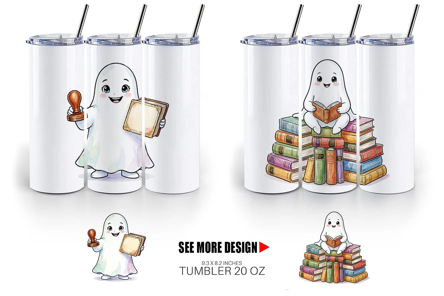 Tumbler Bookish Librarian Ghost Art - Image 4