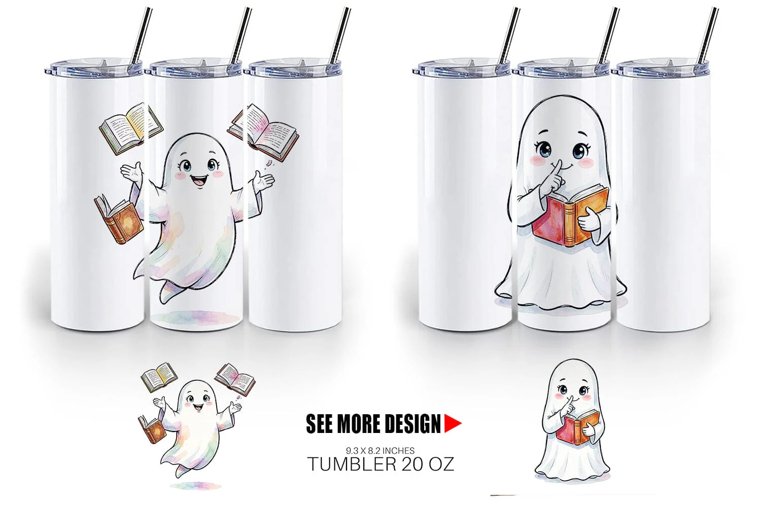 Tumbler Bookish Librarian Ghost Art - Image 6