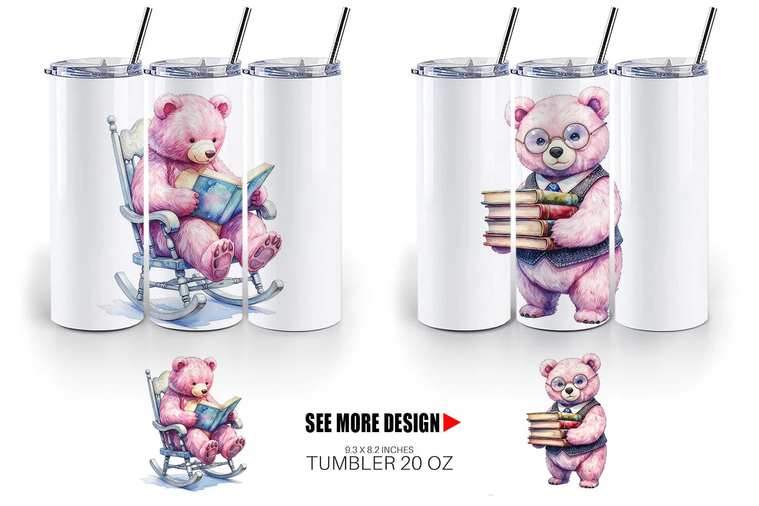 Tumbler Mama Bear Reading Watercolor - Image 4