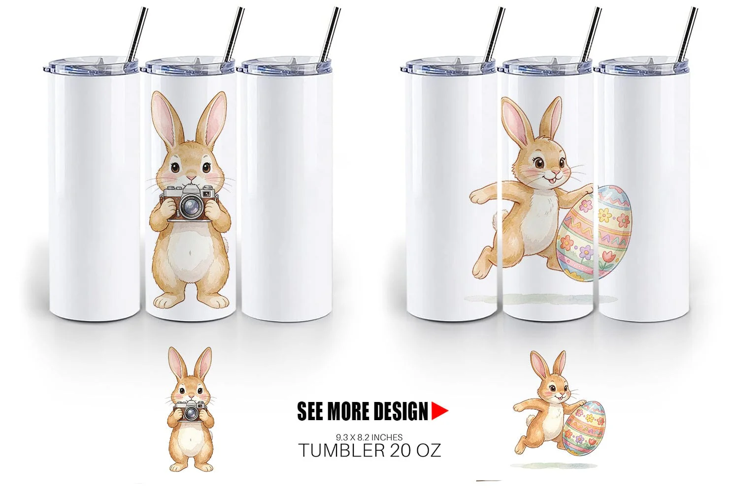 Tumbler Watercolor Active Hobby Easter Bunny - Image 3