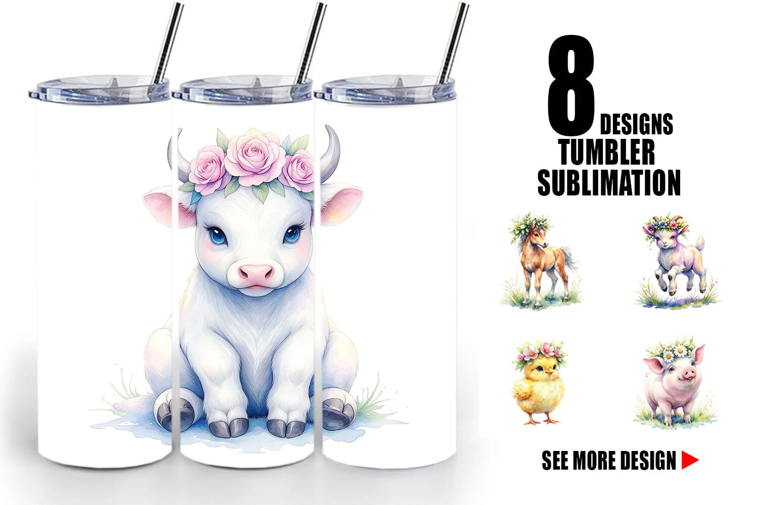 Tumbler Watercolor Baby Farm Animal Nursery Art