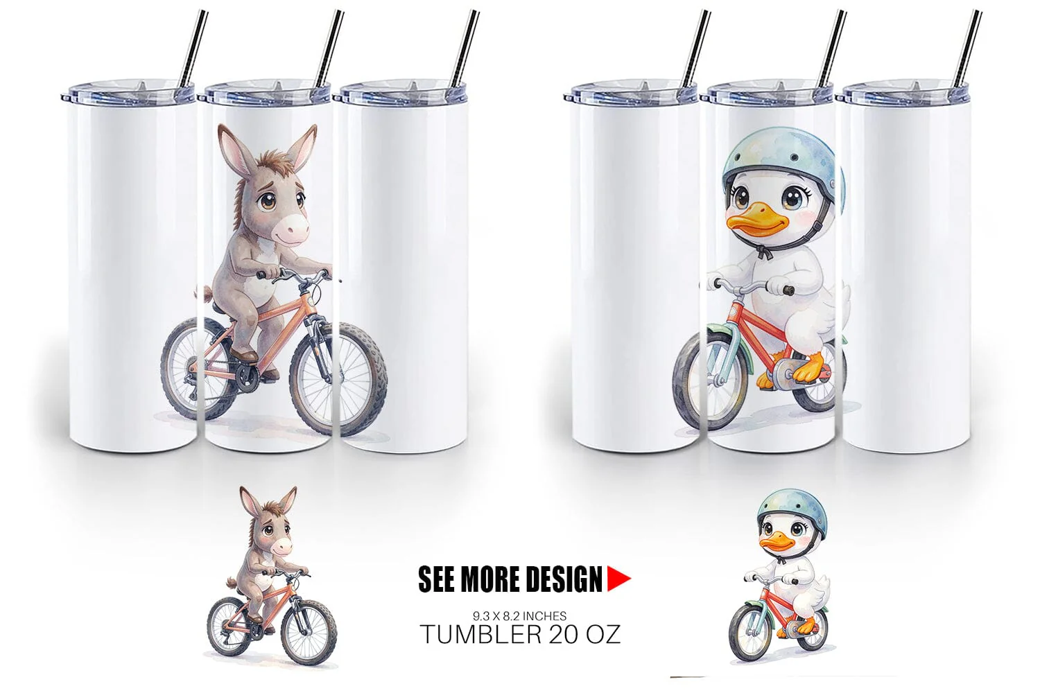 Tumbler Watercolor Big Eye Barnyard Biking Art - Image 6