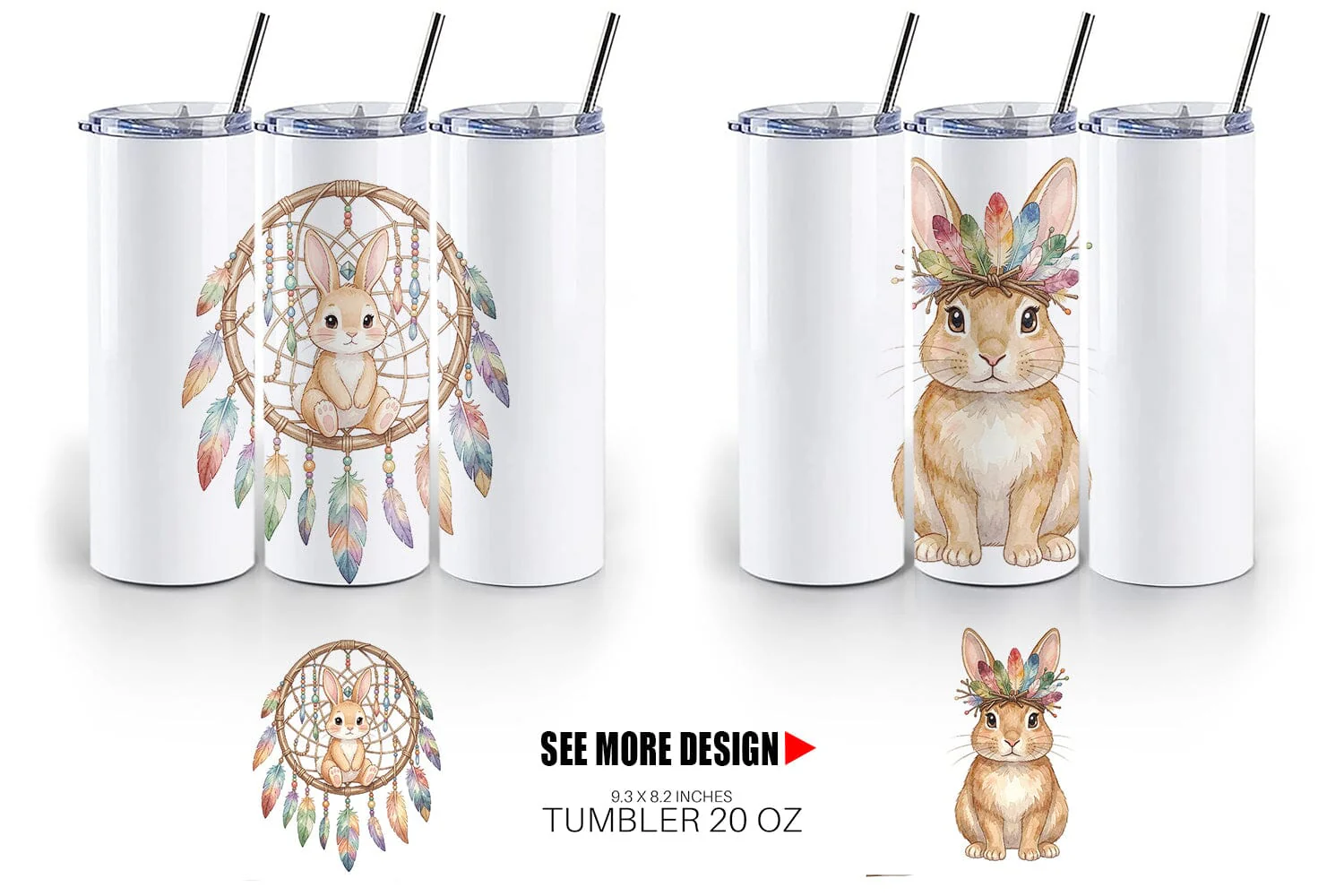 Tumbler Watercolor Boho Chic Easter Bunny - Image 3