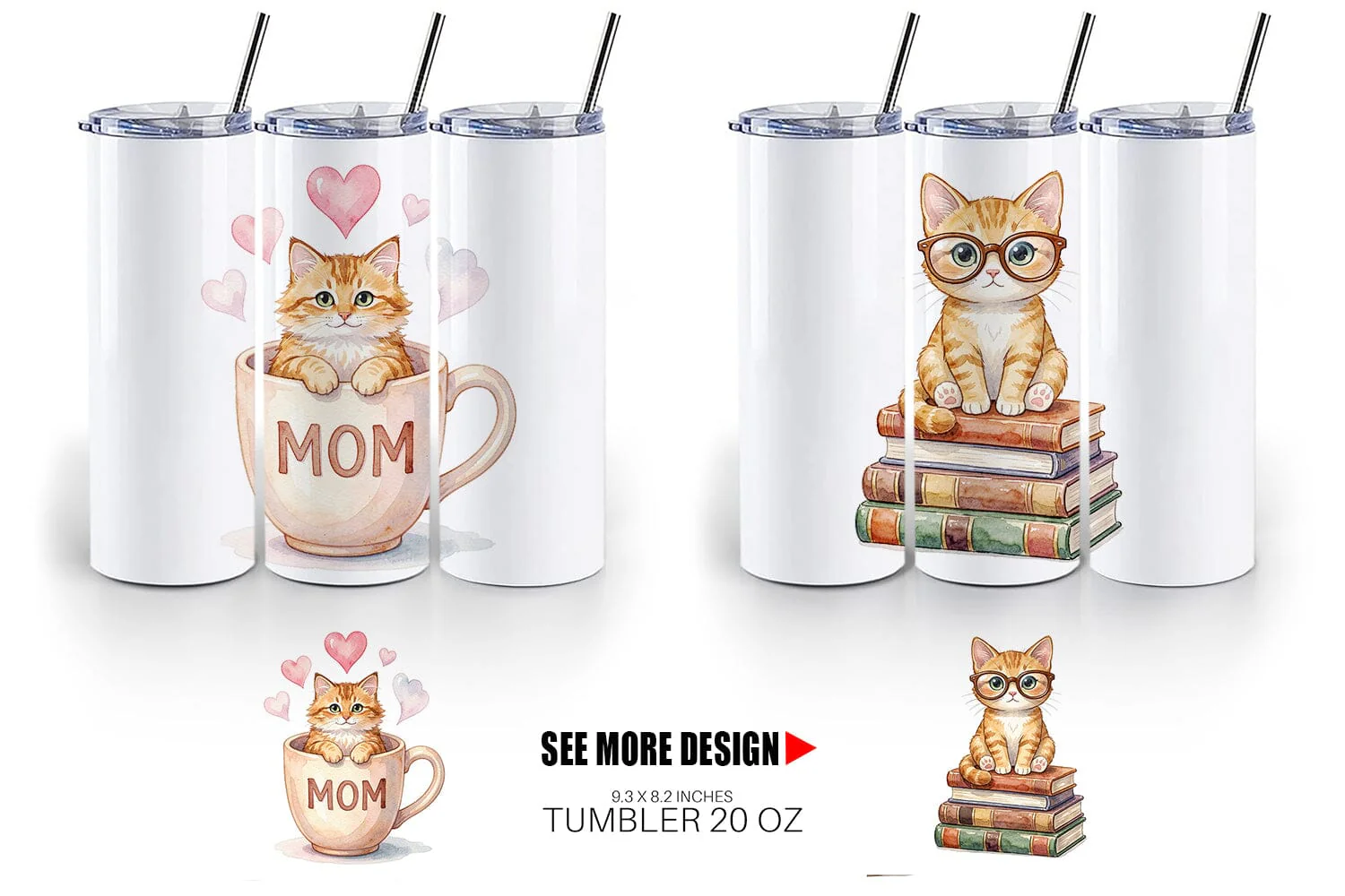 Tumbler Watercolor Cozy Cat Mom Lifestyle Art - Image 3