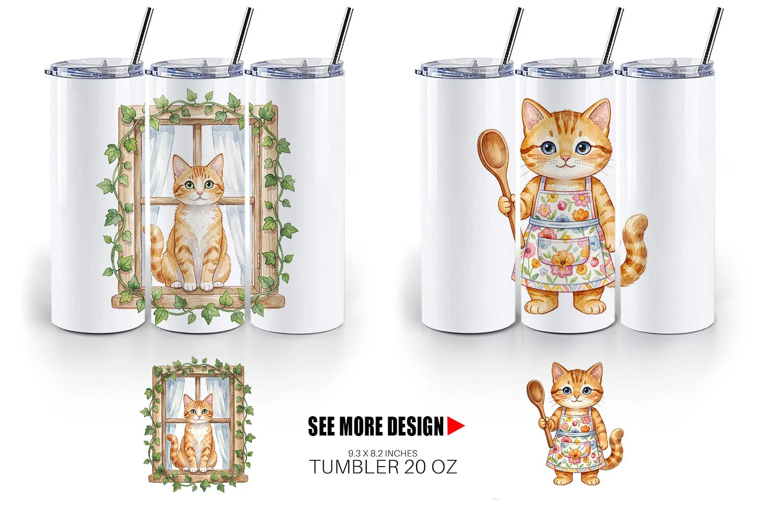Tumbler Watercolor Cozy Cat Mom Lifestyle Art - Image 4