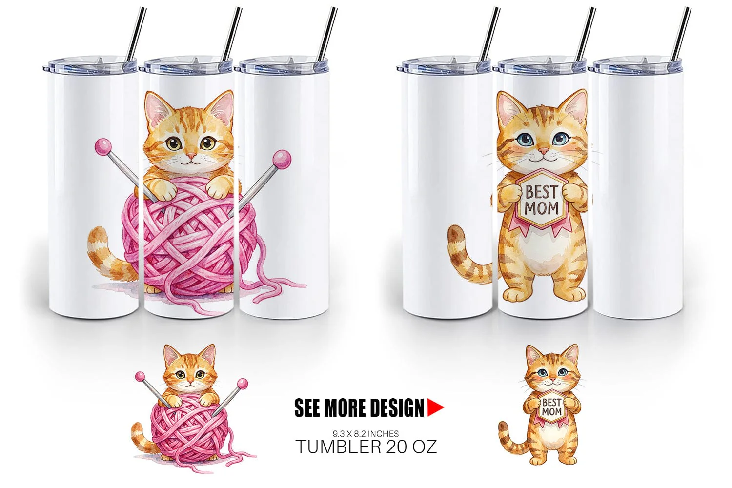 Tumbler Watercolor Cozy Cat Mom Lifestyle Art - Image 5