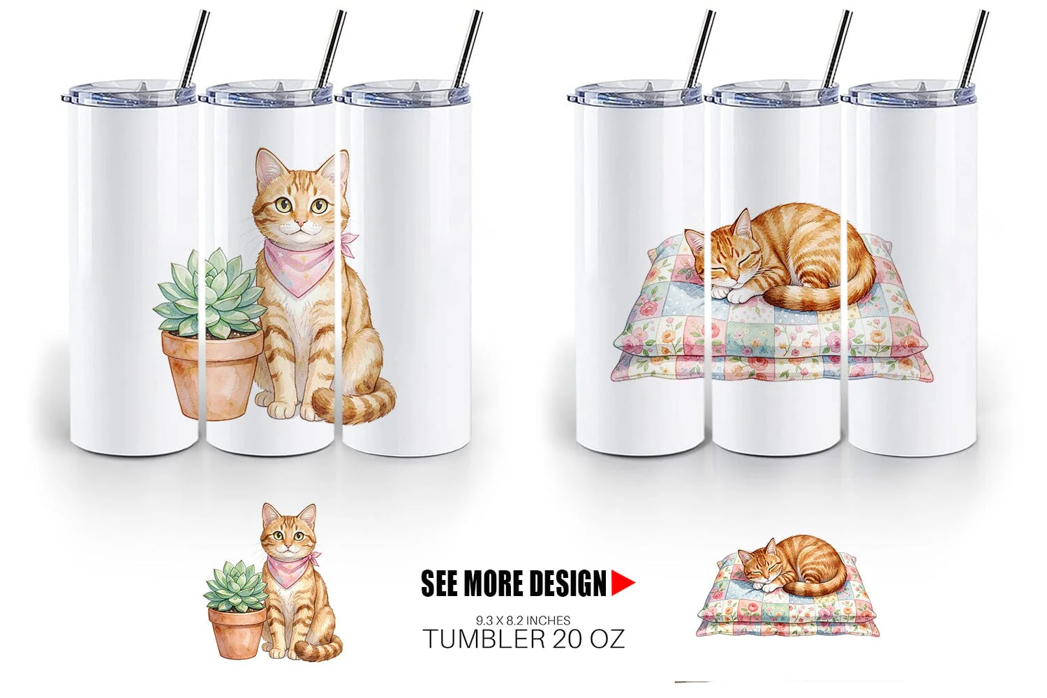 Tumbler Watercolor Cozy Cat Mom Lifestyle Art - Image 6