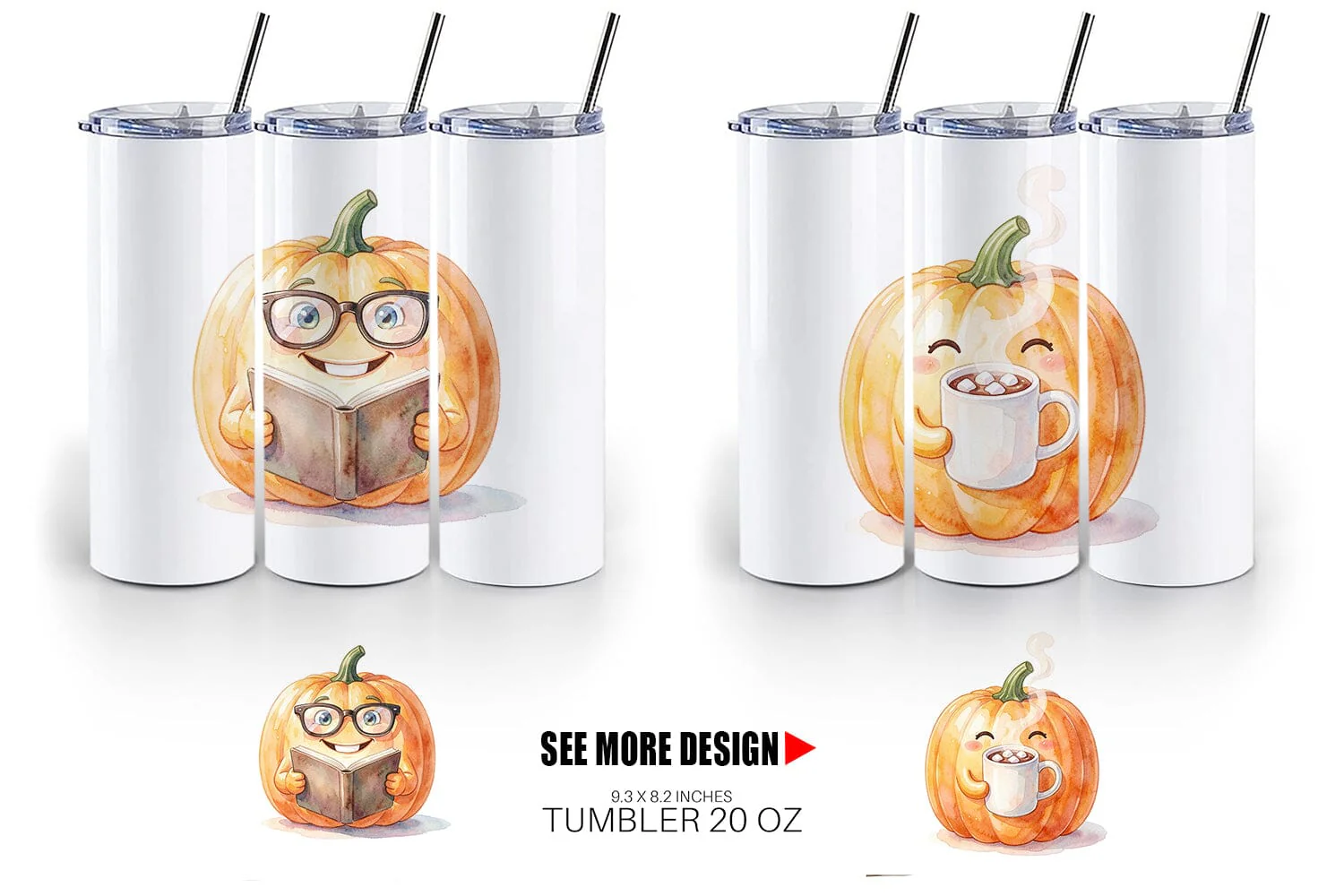 Tumbler Watercolor Cozy Fall Lifestyle Pumpkin - Image 3