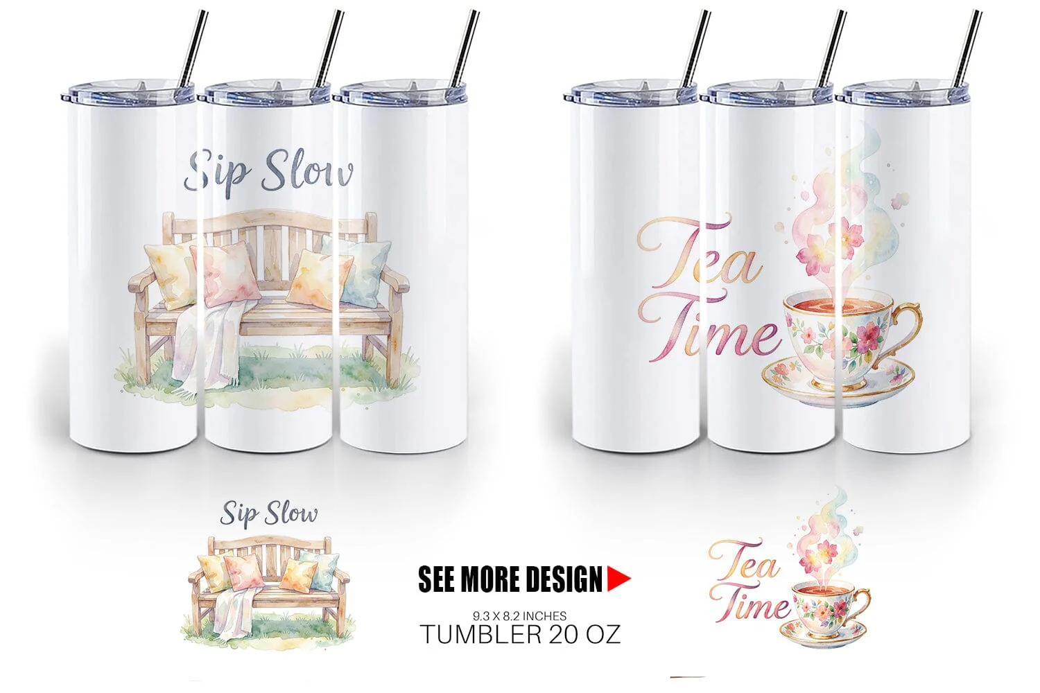 Tumbler Watercolor Cozy Garden Tea Quotes - Image 3