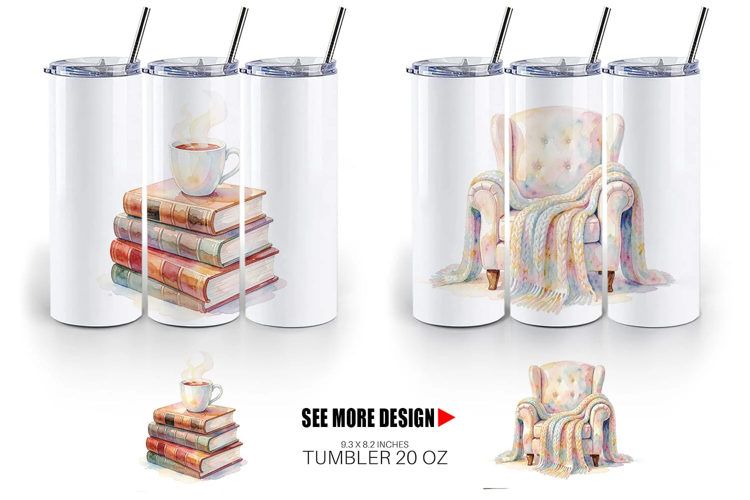 Tumbler Watercolor Cozy Mom Relaxation Art - Image 3