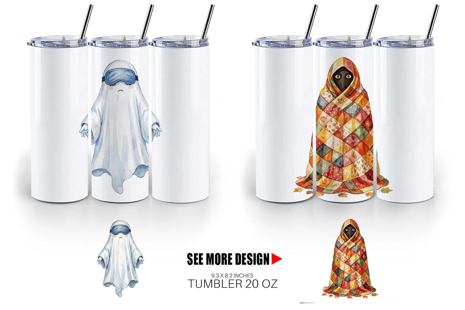 Tumbler Watercolor Cozy Nightcap Sleepy Ghost - Image 6