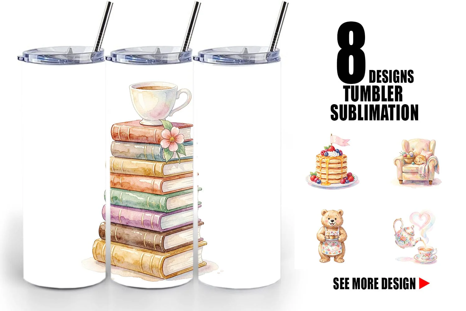 Tumbler Watercolor Cozy Tea Time Mom Lifestyle