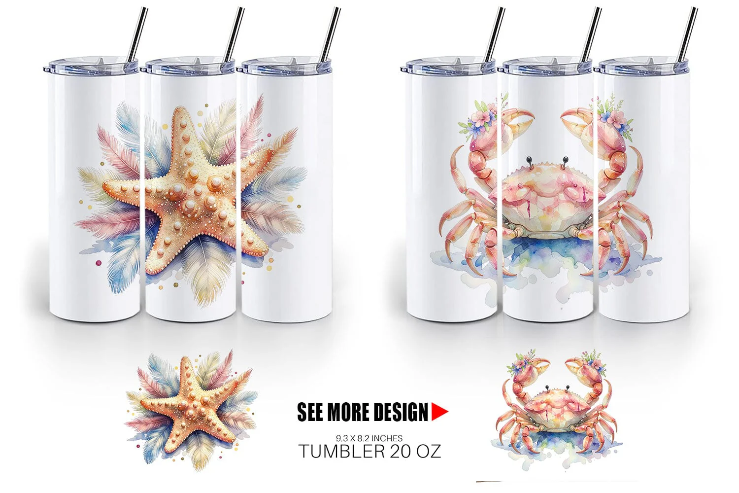 Tumbler Watercolor Cute Baby Ocean Animals - Image 6