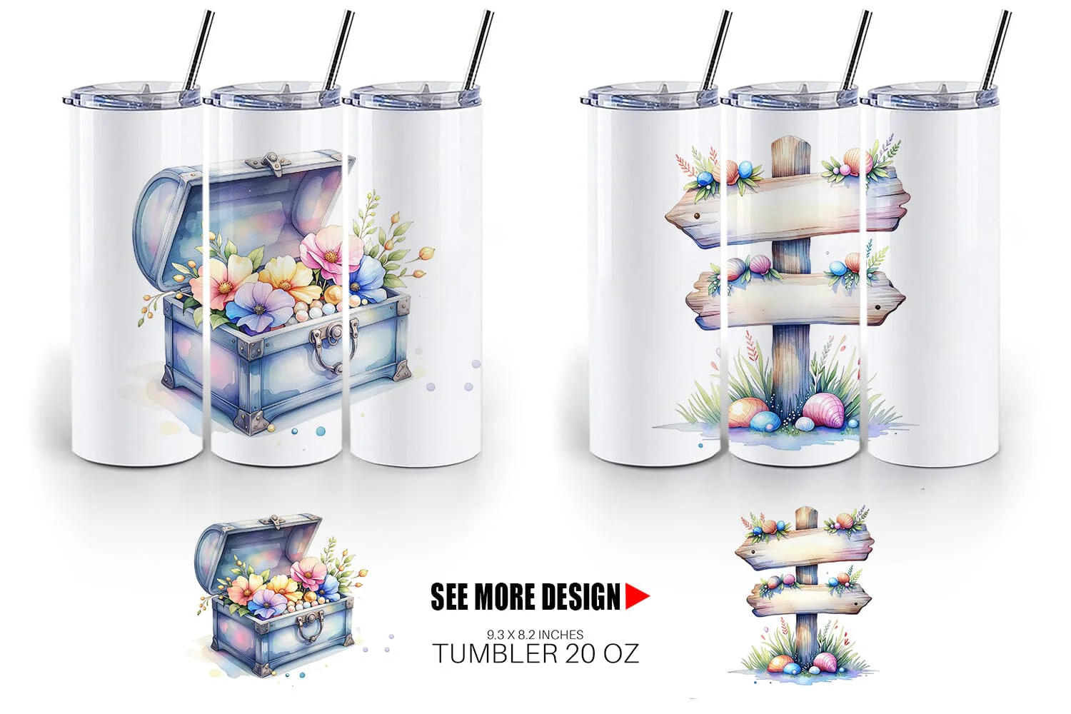 Tumbler Watercolor Cute Ocean Objects - Image 4