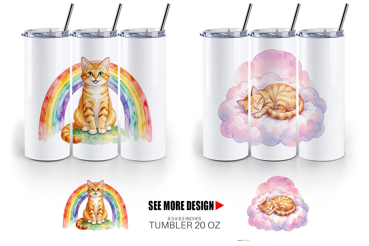 Tumbler Watercolor Dreamy Mother Cat Sky Art - Image 6