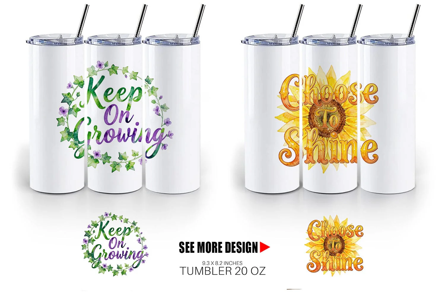 Tumbler Watercolor Elegant Floral Affirmations Quote - Image 3