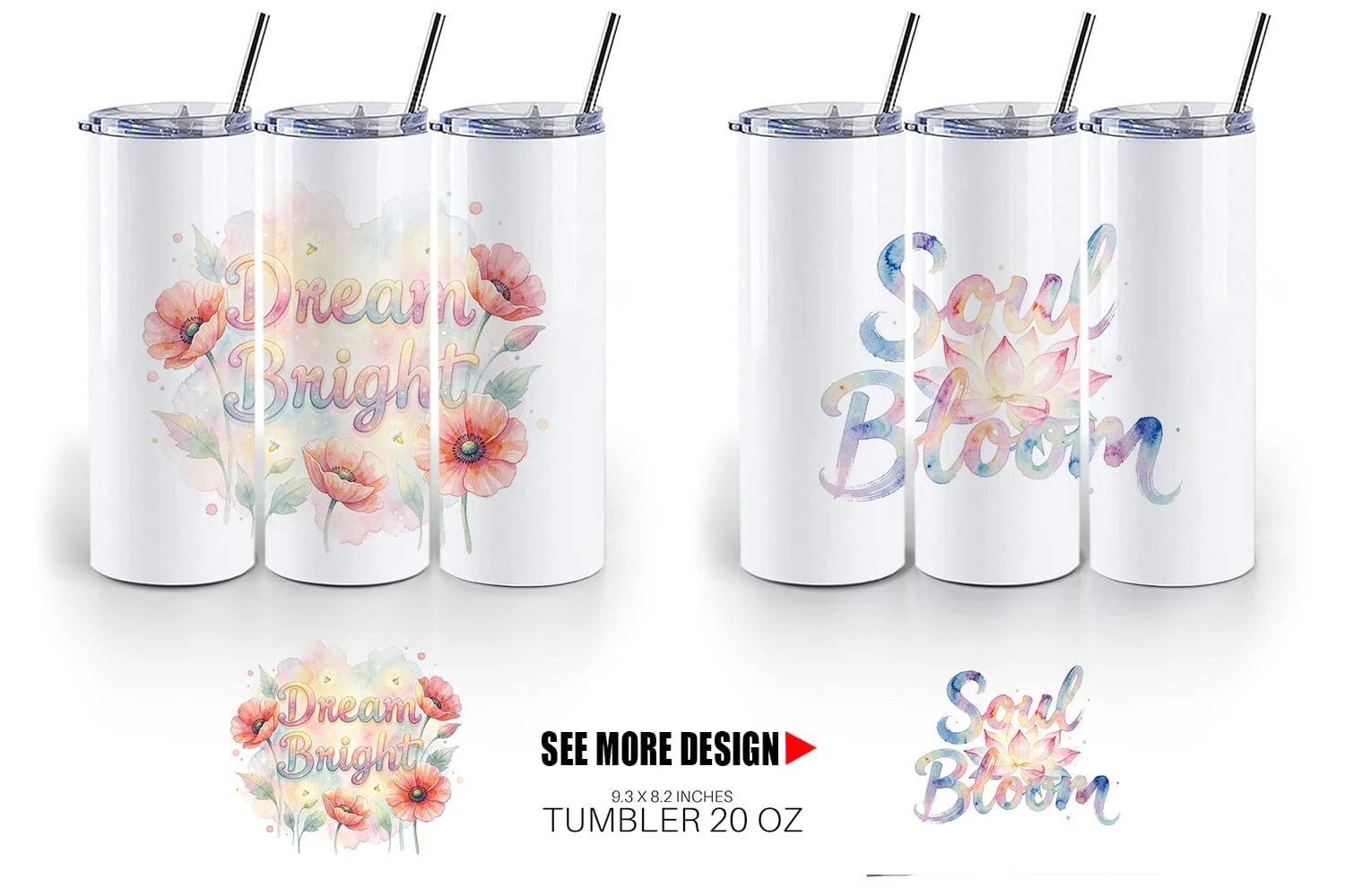 Tumbler Watercolor Enchanted Magic Flower Quote - Image 6