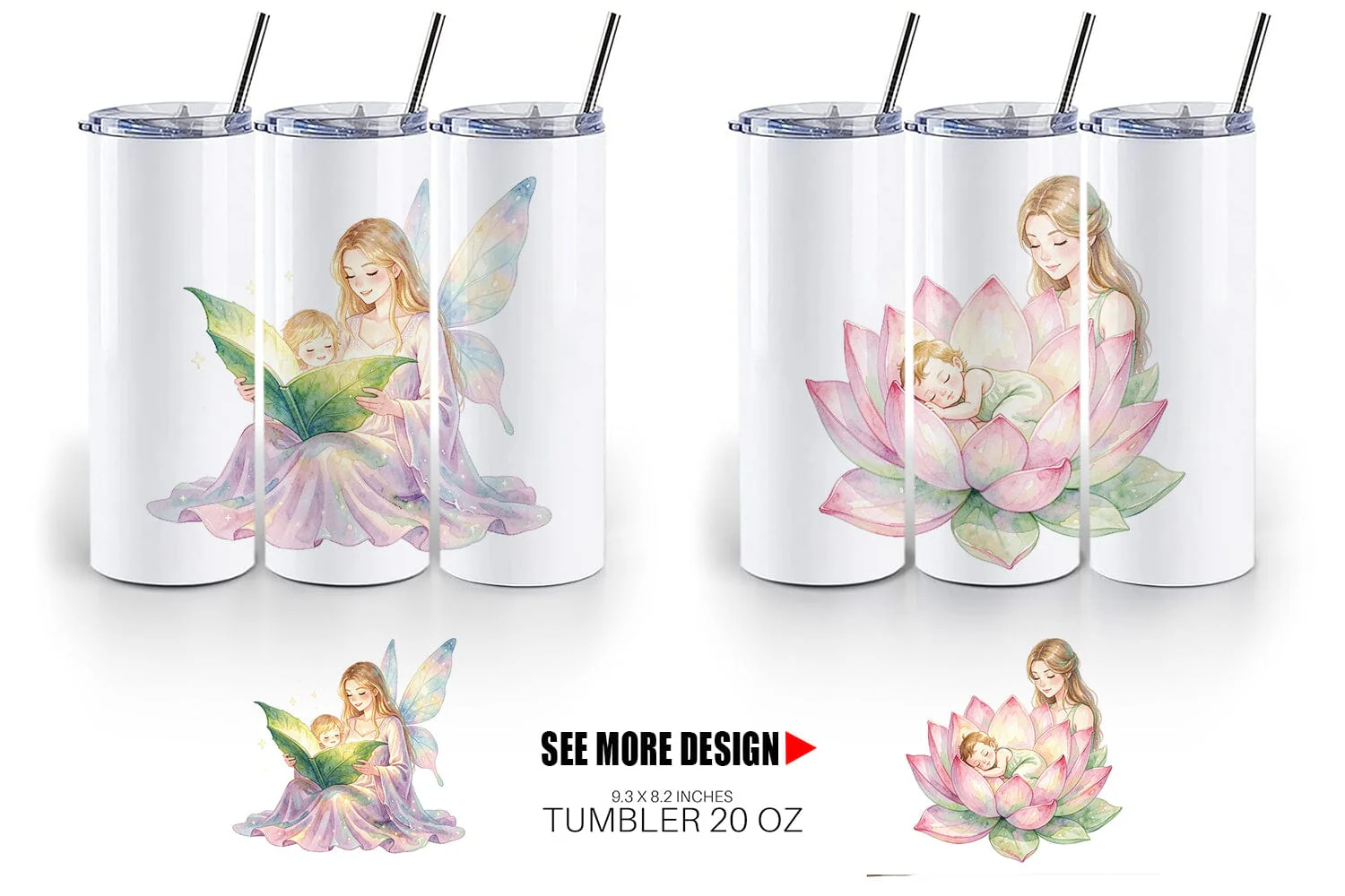 Tumbler Watercolor Fairy Mom And Baby Fantasy - Image 6