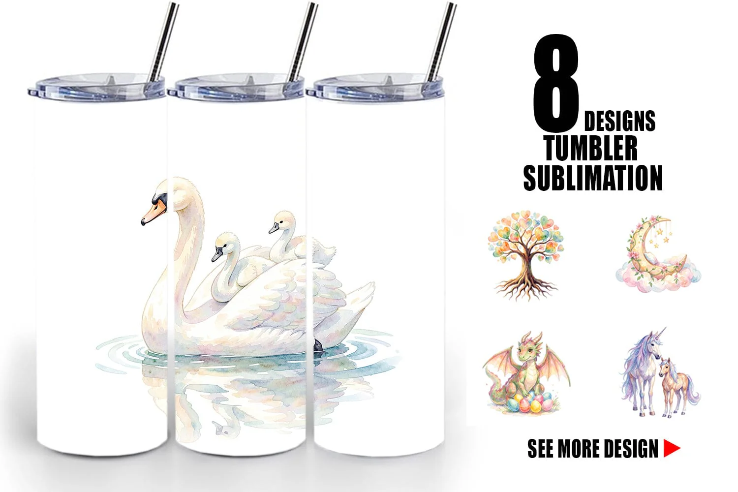 Tumbler Watercolor Fantasy Mom And Baby Creatures