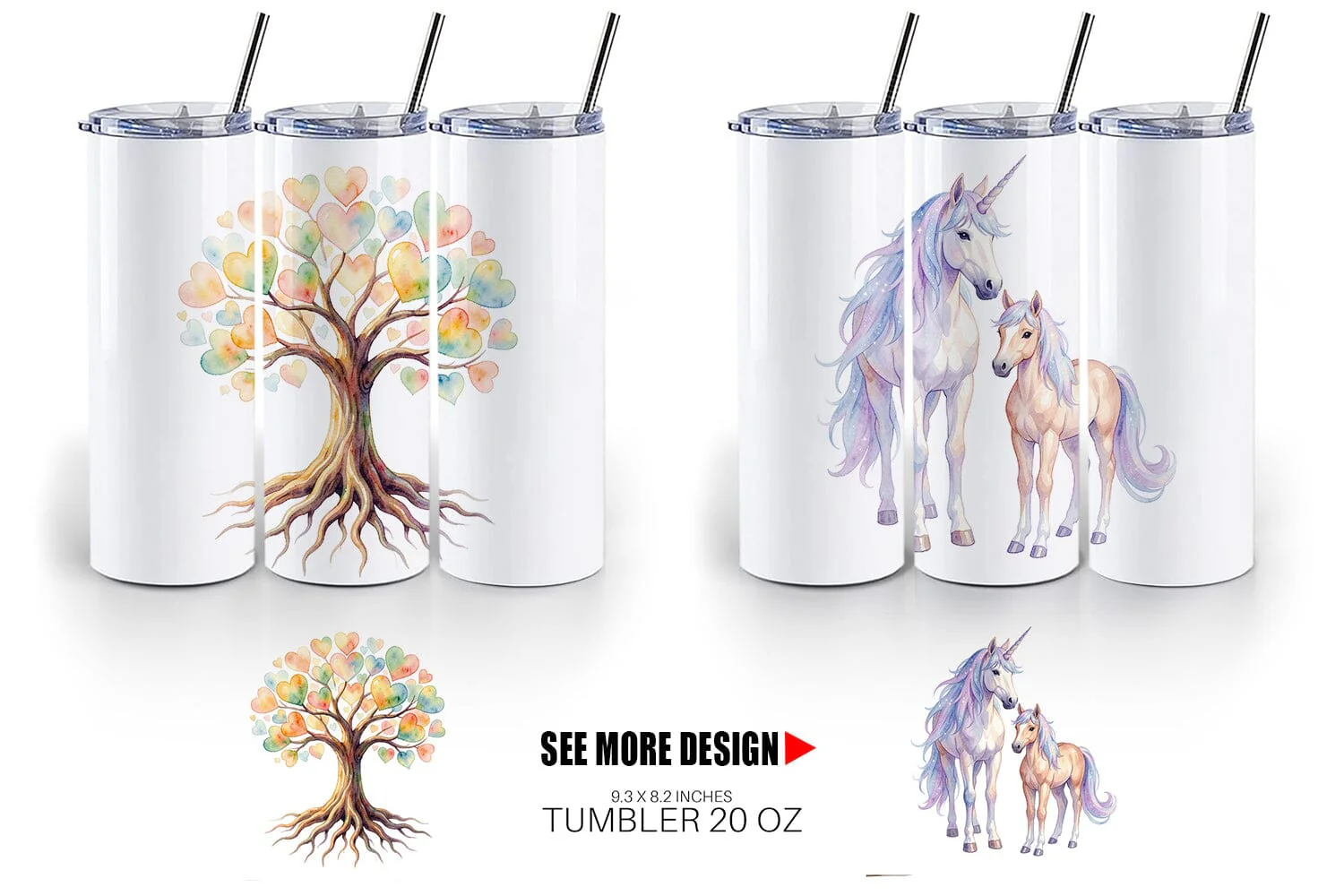 Tumbler Watercolor Fantasy Mom And Baby Creatures - Image 3