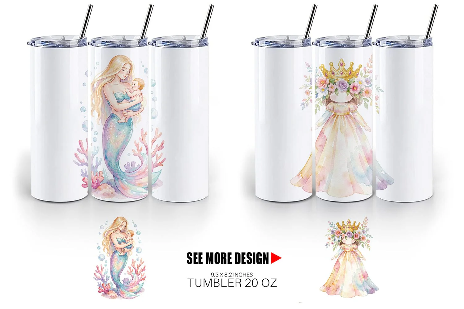 Tumbler Watercolor Fantasy Mom And Baby Creatures - Image 4