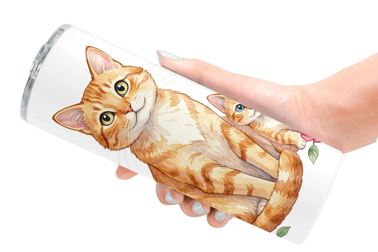 Tumbler Watercolor Floral Cat Motherhood Art - Image 2