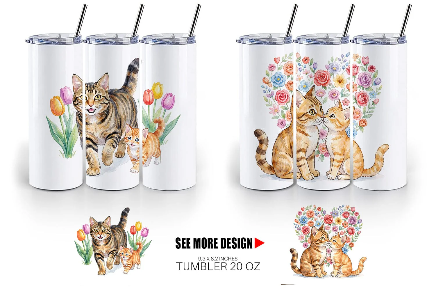 Tumbler Watercolor Floral Cat Motherhood Art - Image 3