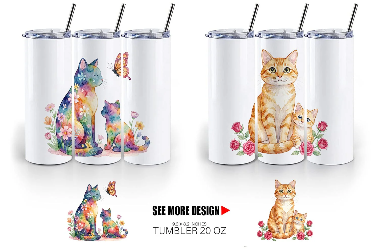 Tumbler Watercolor Floral Cat Motherhood Art - Image 4