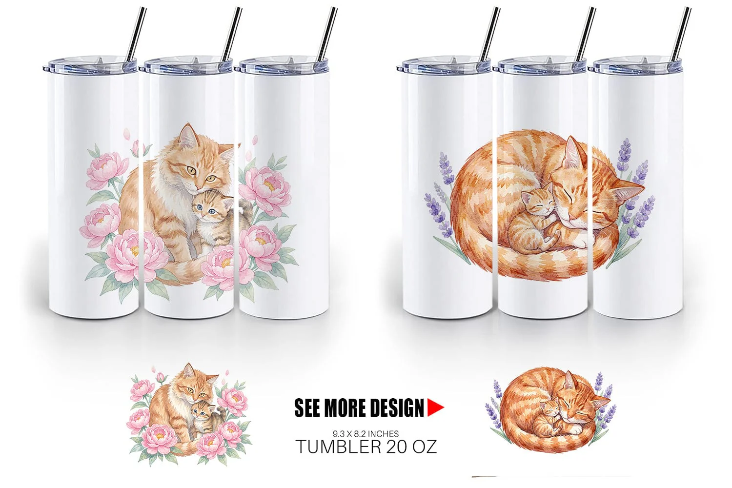 Tumbler Watercolor Floral Cat Motherhood Art - Image 6