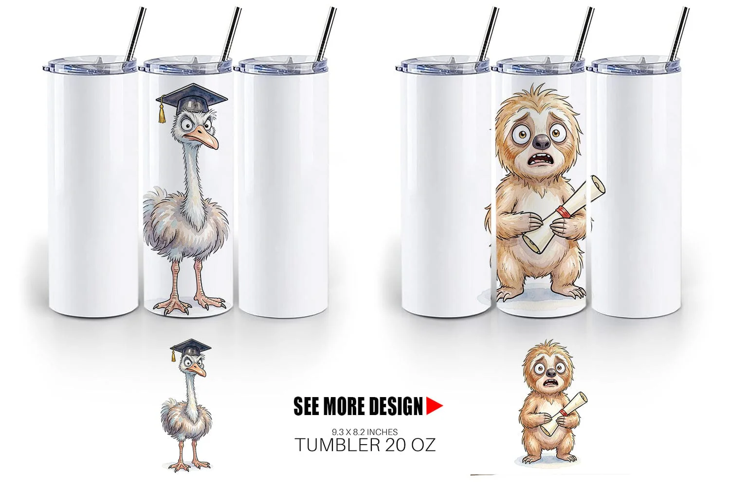 Tumbler Watercolor Funny Animal Graduation - Image 6