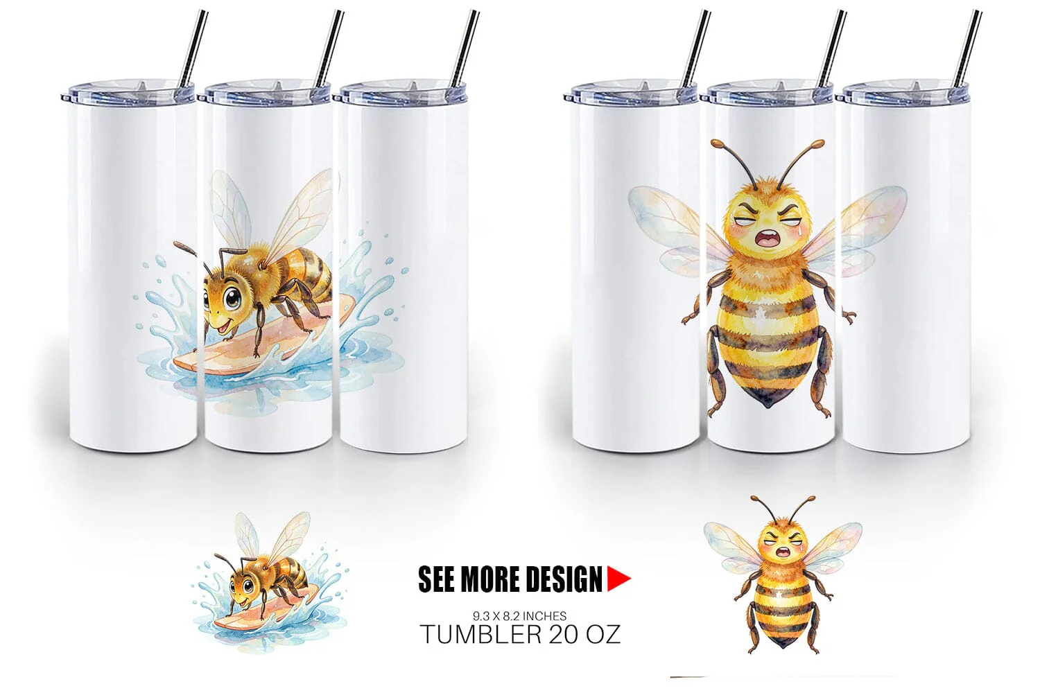 Tumbler Watercolor Funny Clumsy Bee Summer Fail - Image 6