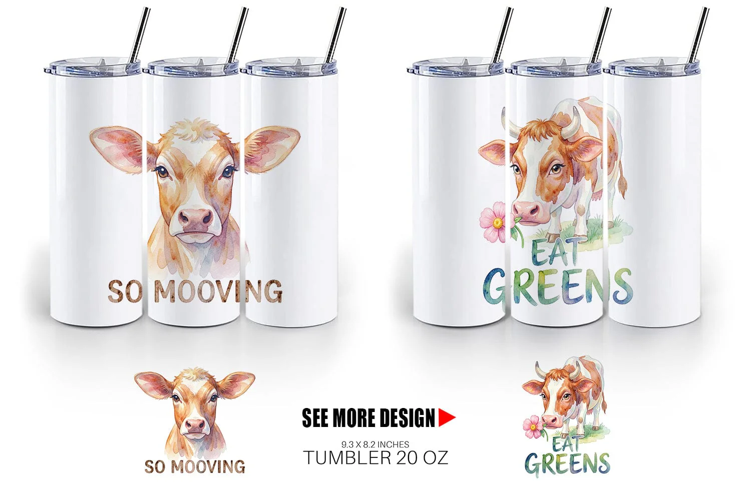 Tumbler Watercolor Funny Derpy Cow Quotes - Image 5