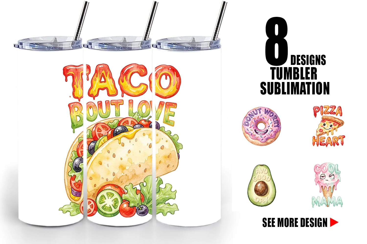 Tumbler Watercolor Funny Foodie Mom Puns Art