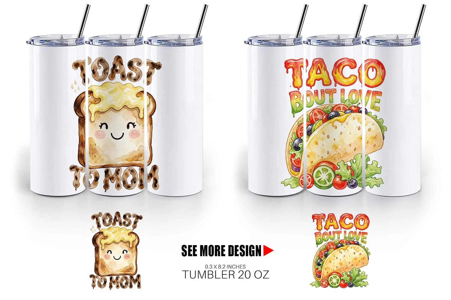 Tumbler Watercolor Funny Foodie Mom Puns Art - Image 5