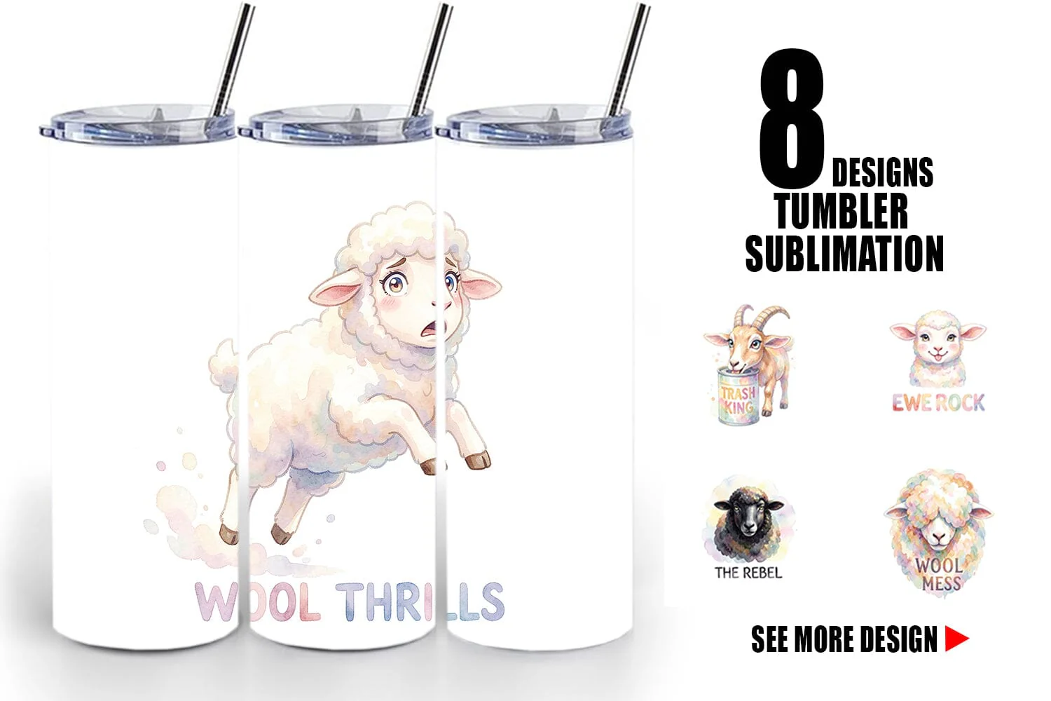 Tumbler Watercolor Funny Goofy Goat & Sheep Quotes