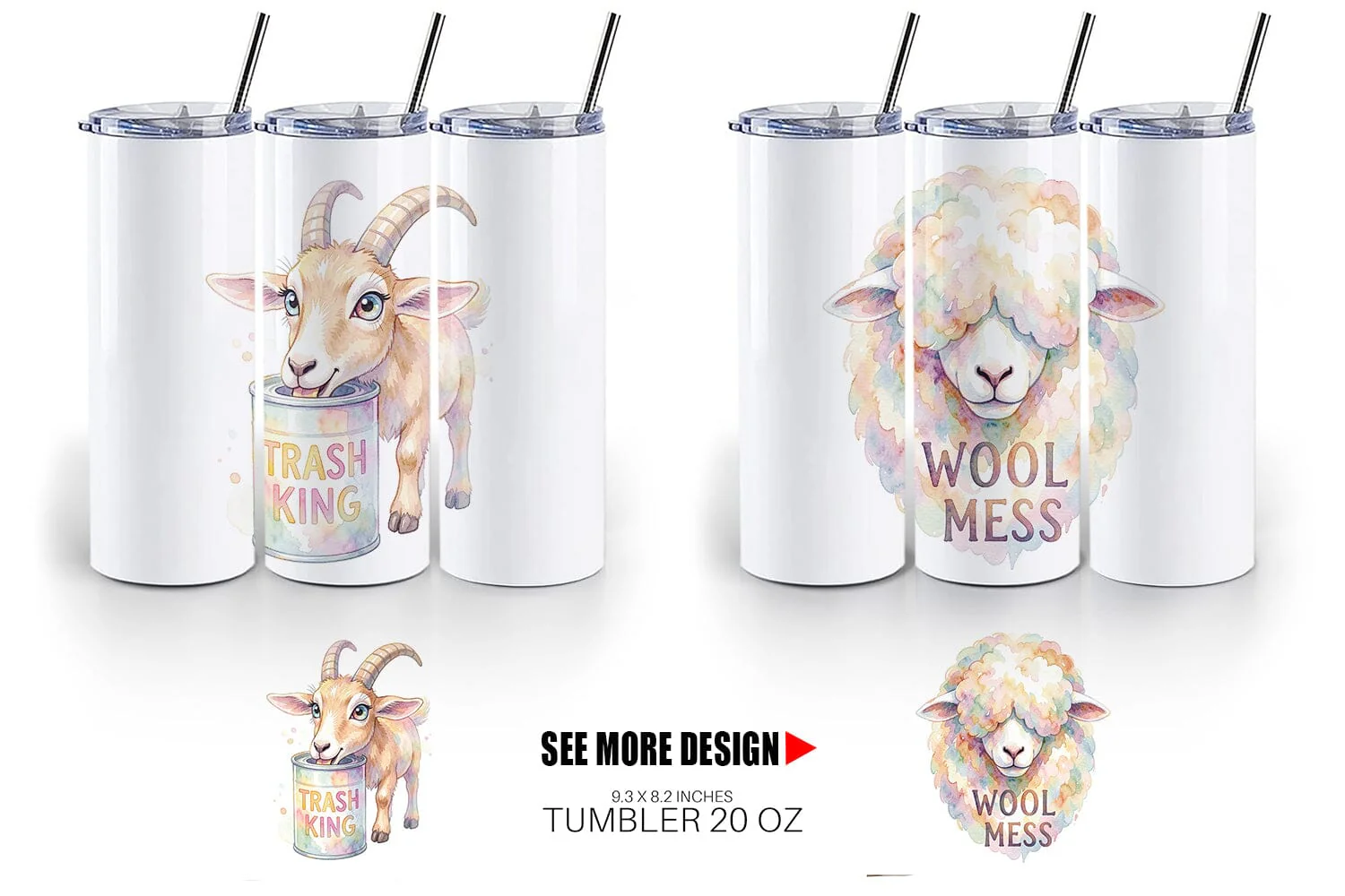 Tumbler Watercolor Funny Goofy Goat & Sheep Quotes - Image 3
