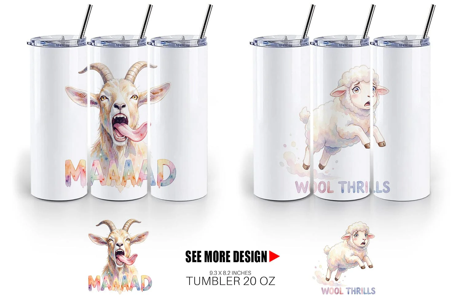Tumbler Watercolor Funny Goofy Goat & Sheep Quotes - Image 5