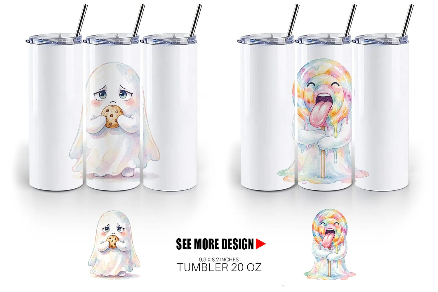 Tumbler Watercolor Funny Hungry Foodie Ghost - Image 4