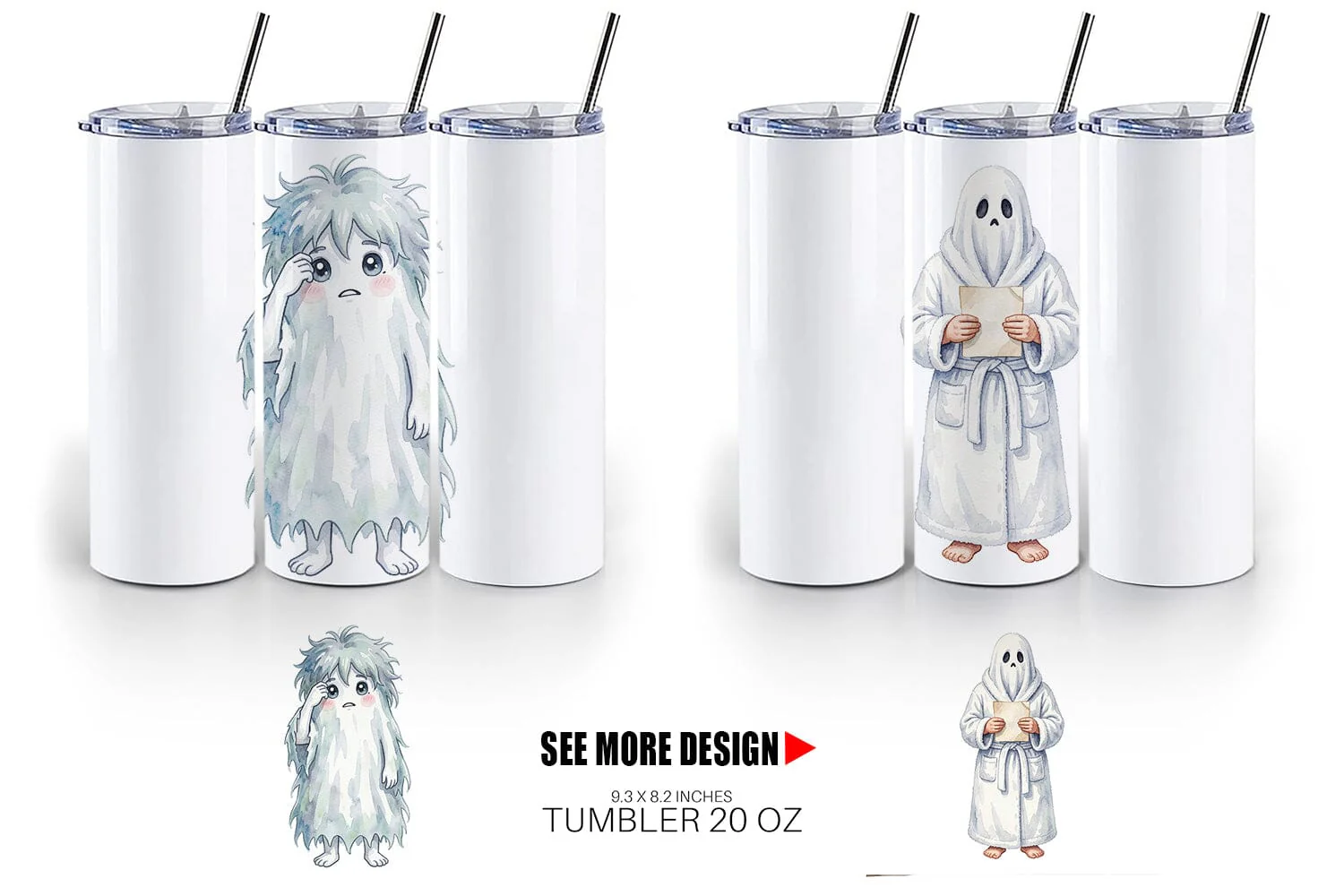 Tumbler Watercolor Groggy Morning Coffee Ghost - Image 6