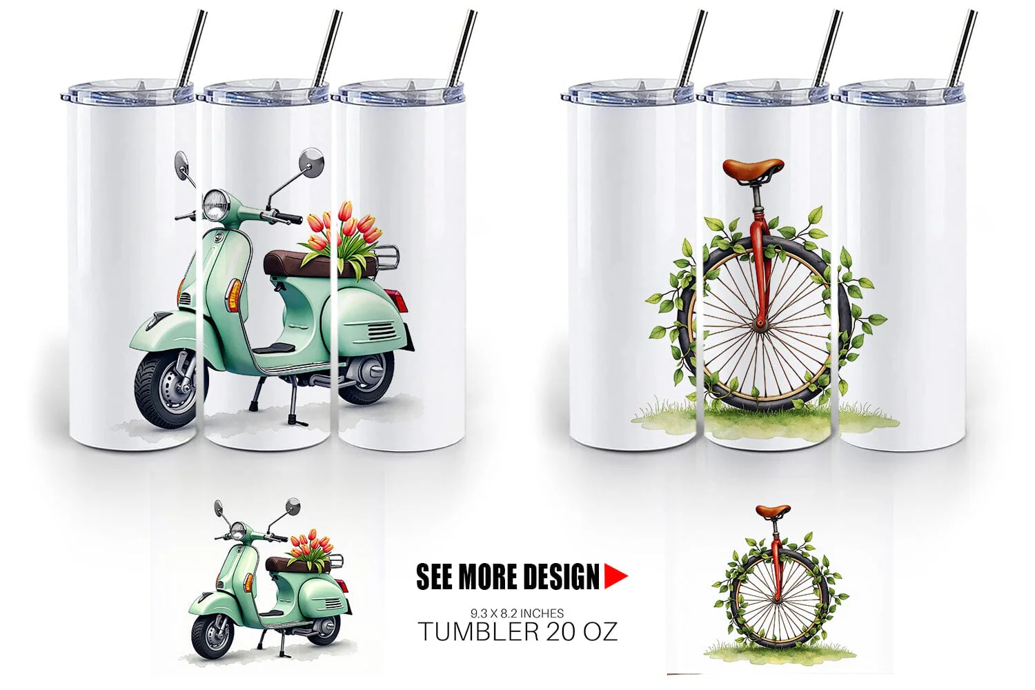 Tumbler Watercolor Groovy Bloom Riders 70s Floral Transport - Image 6
