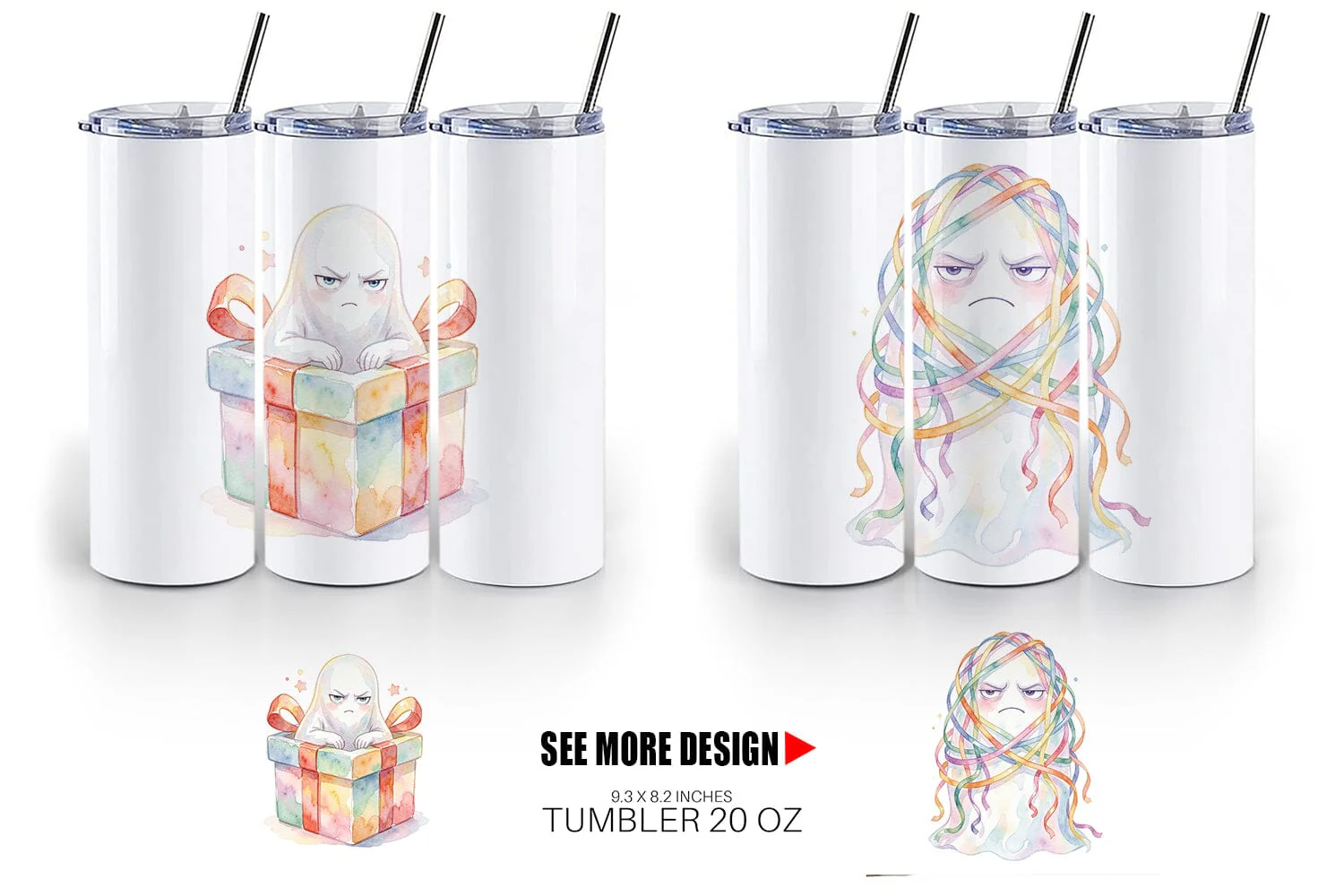 Tumbler Watercolor Grumpy Anti Social Ghost - Image 6