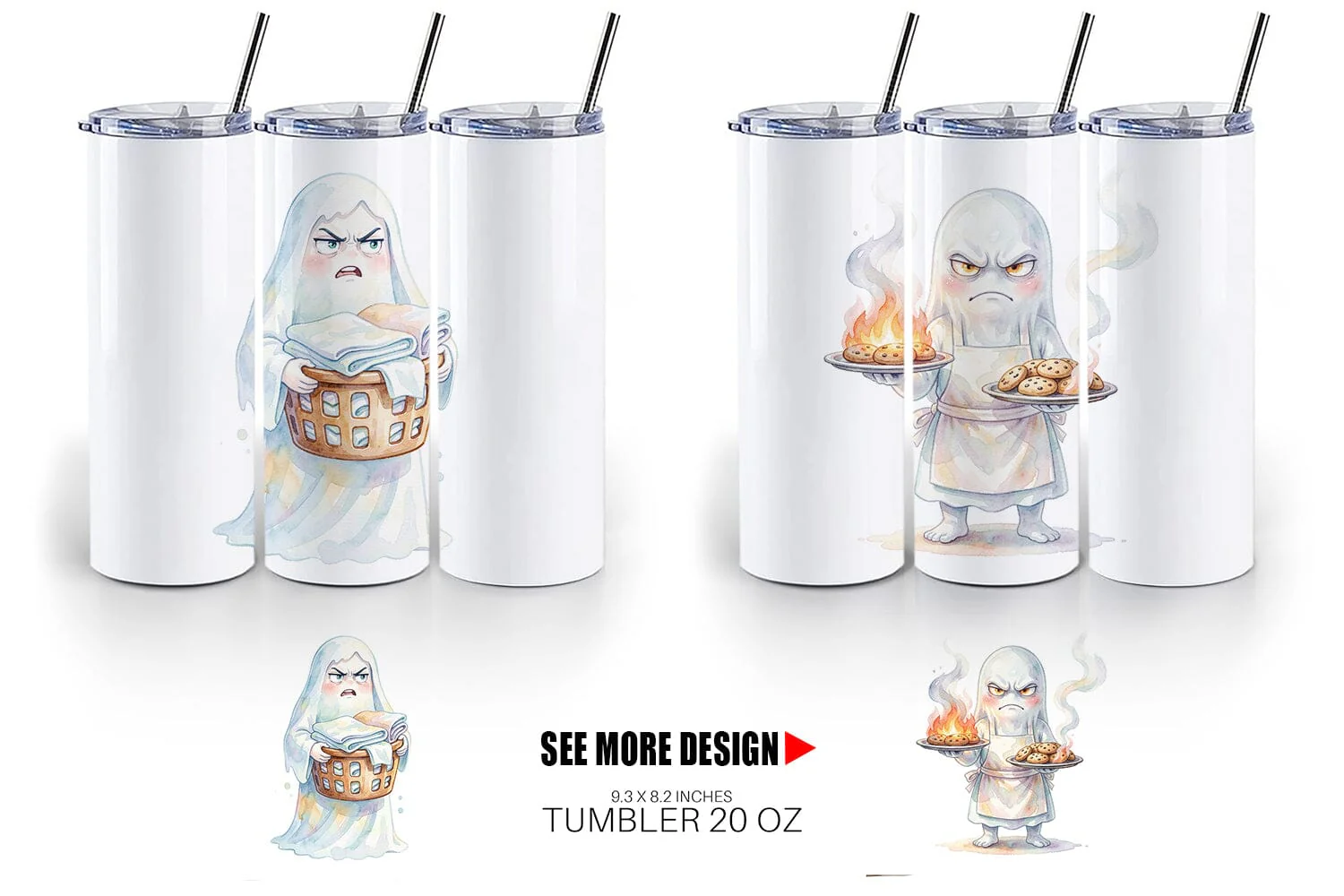 Tumbler Watercolor Grumpy Ghost Home Disasters - Image 3