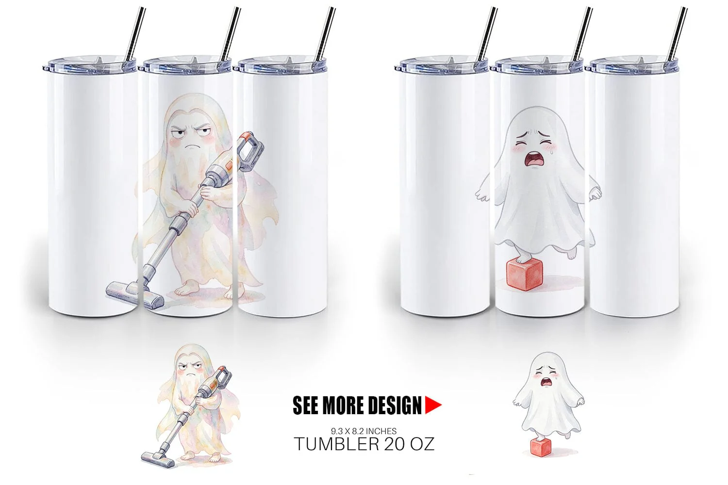 Tumbler Watercolor Grumpy Ghost Home Disasters - Image 4
