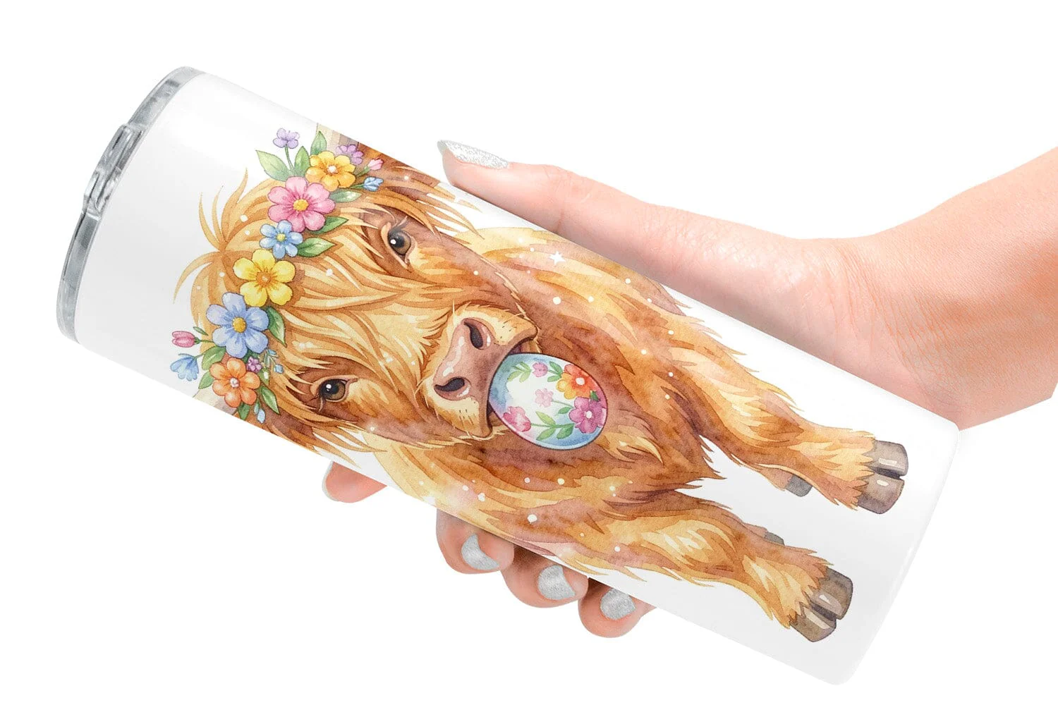 Tumbler Watercolor Highland Cow Easter - Image 2