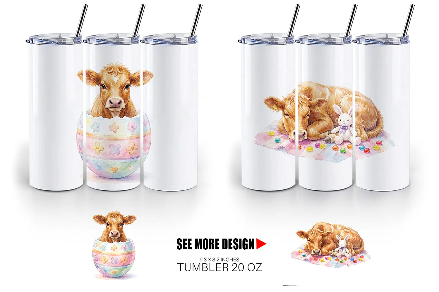 Tumbler Watercolor Highland Cow Easter - Image 6